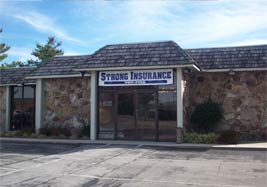 The real Strong Insurance fieldstone office in Crossville